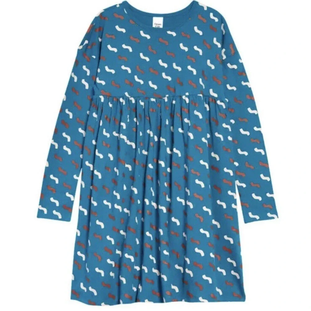 Open Edit Easy Bold Long Sleeve Teal  Tiered Lacquer Waves dress,‎ Size 6, NWT